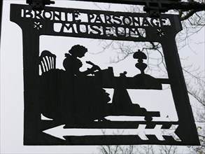 bronte parsonage museum sign haworth yorkshire england uk gb