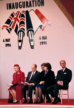 Queen Elizabeth and President Mitterrand  of France at The Channel Tunnel Le Shuttle Inauguration Folkestone Kent May 6th 1994 UK 1990s HOMER SYKES