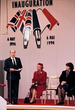 President Mitterrand of France, Queen Elizabeth II 2nd at The Channel Tunnel Le Shuttle Inauguration Folkestone Kent May 6th 1994 UK 1990s HOMER SYKES