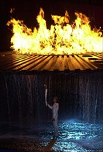 Cathy Freeman having lit the Olympic flame in Sydney Sep 2000 for the Opening ceremony of the Games Olympics Mirrorpix