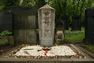 Grave of Franz Kafka at the New Jewish Cemetery in Prague, Czech Republic.