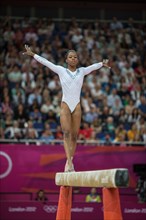Gabrielle Douglas (USA) competing during the Women's Balance Beam Final at the 2012 Olympic Summer Games, London, England.