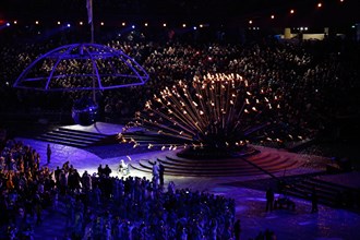 Performers in the Olympic Stadium during the opening ceremony of the London 2012 Paralympic Games