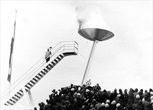 The Olympic Flame at the opening ceremony of the St. Moritz Olympic Games