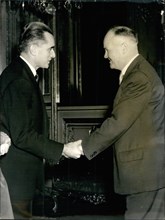 Oct. 10, 1959 - Speaker of French Parliament holds reception: M. Chaban Delmas, speaker of the National Assembly, gave a reception on his official residence Last Night. M. Chaban Delmas shakes hands w...