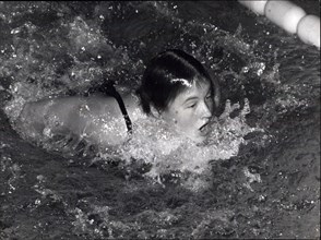 Aug. 30, 1960 - Christine Schuler United States - when she won the 100 M. Butterfly event - at the Olympic Pool - Rome this evening.