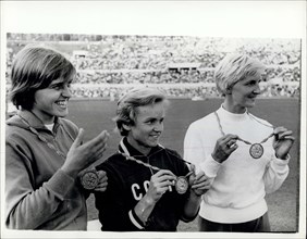 Sep. 01, 1960 - Olympic Games In Rome. Men's 100 Metres Heats Event. Photo shows V. Krepkina, of Russia, pictured in centre with her Gold Medal, after winning the Women's Olympic Long Jump in Rome yes...