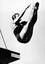 Diver Ingrid Kramer diving at the Rome Olympics in 1960