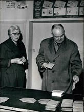 Jan. 01, 1961 - Referendum: Voting In Paris: French Communist Leader Maurice Thorez And His Wife Jeanette Vermeersch In A Filing Station At Ivry, A Working Suburb Of Paris, This Morning.