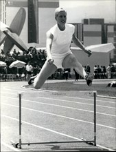 Oct. 10, 1968 - Pre-Olympic Scenes in Mexico. Photo shows Pat Pryce, G.B: hurdler seen practising hurdling at the Olympic Village track.