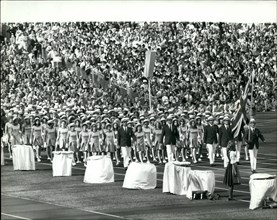 Aug. 08, 1972 - OPENING CEREMONY OF THE 20TH OLYMPIC GAMES IN MUNICH PARADE OF TEAM IN THE OLYMPIC STADIUM: PHOTO SHOWS The British team seen parading in the stadium with Show Jumper David Broome, as ...