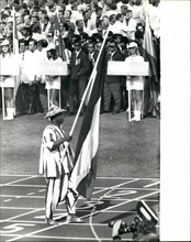 Aug. 08, 1972 - Opening Ceremony of the 20th Olympic Games in Munich Parade of Team in the Olympic Stadium: Photo shows the flag bearer from the African State of Obervolta in his Black and White strip...