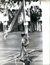 Aug. 08, 1972 - Opening Ceremony of the 2oth Olympic games in Munich Parade of team in the Olympic Stadium.: Photo shows the flag bearer from Mongolia in picturesque costume his name is Bazarragcha Ja...