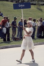 1976 Olympics in Montreal, Canada, parade of athletes at Opening Ceremonies, Greek team