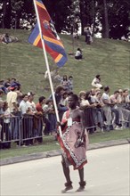 1976 Olympics in Montreal, Canada,  parade of athletes at Opening Ceremonies, flag bearer