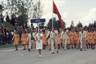 1976 Olympics in Montreal, Canada,  parade of athletes at Opening Ceremonies, USSR team