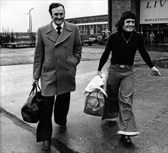 Don Revie Manager England team seen here at Liverpool Airport with Kevin Keegan. March 1977 P002533 *** Local Caption *** Planman - - 08/01/2010