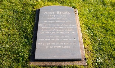 Grave of Anne Bronte (1820-1849), famous English novelist and poet. Scarborough, United Kingdom.