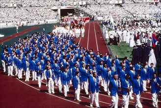 Team Italy marching in the Opening ceremonies at the 1988 Olympic Summer Games, Seoul, South Korea