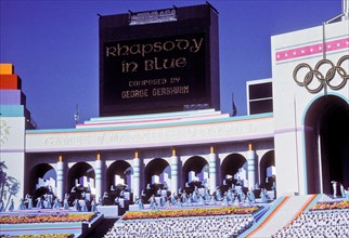 Musical performances during opening ceremonies at 1984 Olympic Games in Los Angeles.