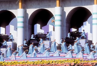 Musical performances during opening ceremonies at 1984 Olympic Games in Los Angeles.