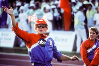 US athletes enter stadium during opening ceremonies at 1984 Olympic Games in Los Angeles.