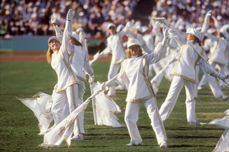 On-field festivities during Opening Ceremonies at L.A. Memorial Coliseum during 1984 Olympic Games in Los Angeles.