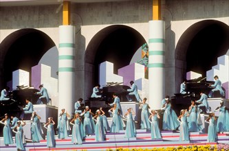 Musical performances during Opening Ceremonies at L.A. Memorial Coliseum during 1984 Olympic Games in Los Angeles.