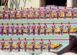 Musical performances during Opening Ceremonies at L.A. Memorial Coliseum during 1984 Olympic Games in Los Angeles.