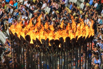 Olympic Flame burns brightly in Olympic Cauldron, Olympic Stadium, London 2012, Summer Olympic Games, London, England, UK
