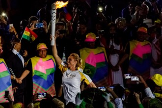 Rio de Janeiro, Brazil. 5 August 2016 Hortência Marcari with the Olympic torch in the stadium for the Olympic Summer Games Opening Ceremonies. ©Paul J