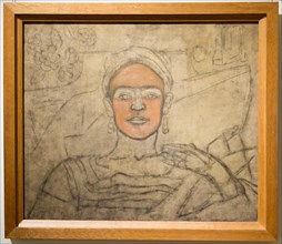 Self-Portrait, Detroit (unfinished), by Frida Kahlo, 1932, Museo Frida Kahlo, Mexico City, Mexico