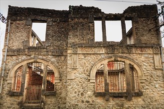 ORADOUR SUR GLANE, FRANCE - December 03, 2017 : remains of the village post office in ruins following the massacre of the population by the German arm