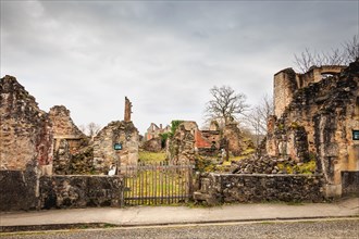 ORADOUR SUR GLANE, FRANCE - December 03, 2017 : ruined house destroyed by fire following the massacre of the entire population by the German army on J
