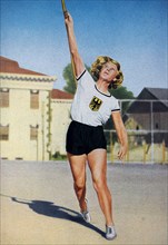 Photograph of Ellen Braumuller (1910 - 1991) in the Javelin throw at the 1932 Olympic games. Ellen took silver for Germany.