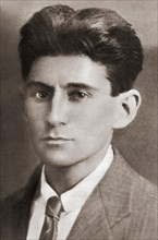 Franz Kafka, 1883 – 1924.  German-speaking Bohemian Jewish novelist and short story writer.  After a contemporary print.
