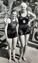 Photograph of Helene Emma Madison (1913 - 1970) from the USA with Willemijntje den Ouden (1918 - 1997) from the Netherlands during the 1932 Olympic games.