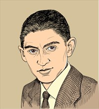 Franz Kafka portrait in line art illustration. He was a German-speaking Bohemian Jewish novelist and short story writer. Editable layers.