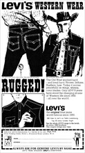 1968 British advertisement for Levi's Western Wear jeans and jean jackets.