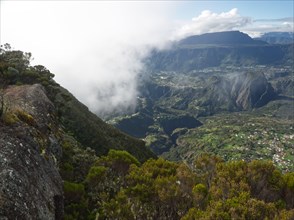 Roche Ecrite partly cloudy viewpoint on Salazie in Reunion Island