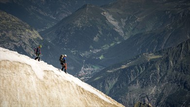 incredible view of the mountaineers departure at the aiguille du midi, August 2017, Alps France