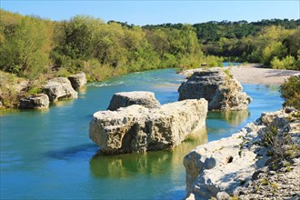 The river in the rocks in Sautadet in Occitanie France