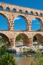 Gardon river and Pont du Gard bridge, a listed Unesco World Heritage Site, Gard (30), Occitanie region, France