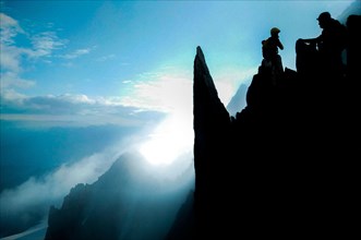 Climbing Arête de la Table in the French Alps, photograph taken at dawn