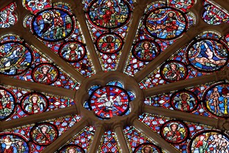 Saint Jean ( St John ) cathedral. Stained glass. The window of the two Adams.