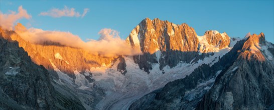 The panorama of Grand Jorasses massif in the sunset light.