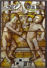 Two Boys blowing Bubbles (Homo Bulla), Cloister of the Cistercian Monastery, Altenberg, Cologne, c. 1530, stained glass