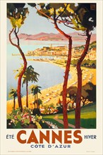 Cannes. Côte d'Azur. Été, hiver by Lucien Peri (1880-1948). Poster published in 1935 in France.