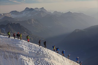 Group of Mountaineers, Aiguilles du Midi, Mont Blanc Massif, French Alps, Chamonix, France