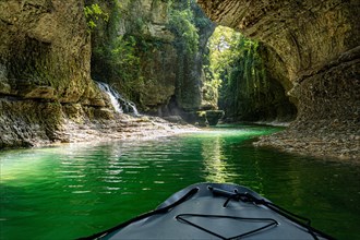 Kayak in narrow canyon green river